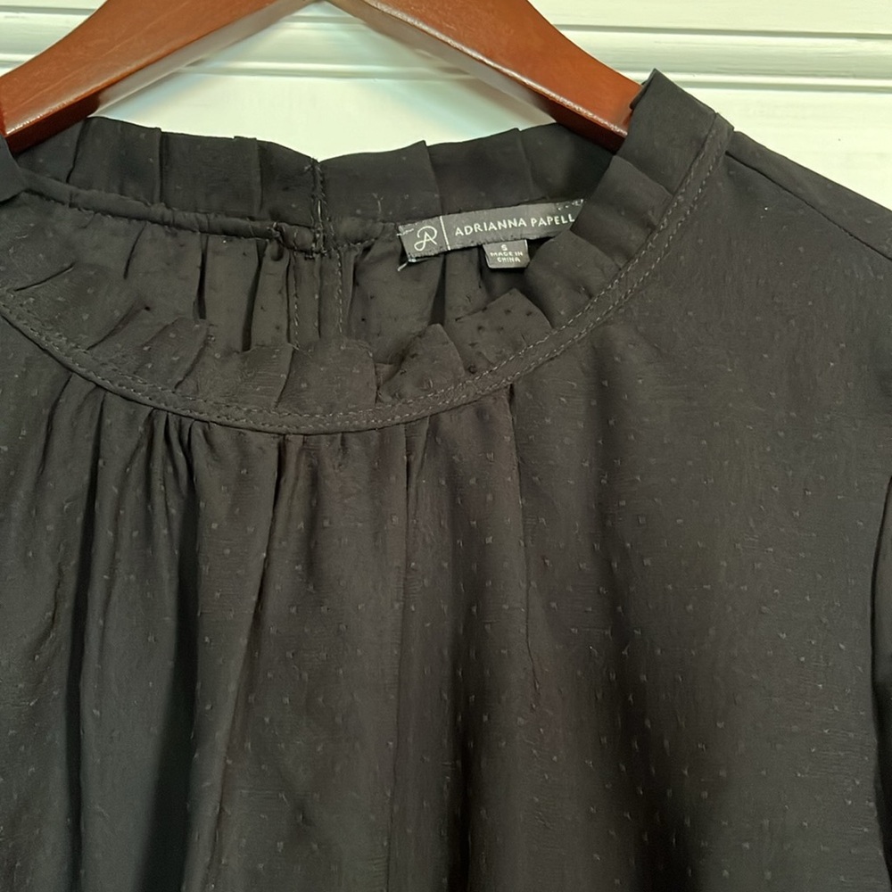 Ruffled Business Work Casual Blouse w/ Polka Dot Texture